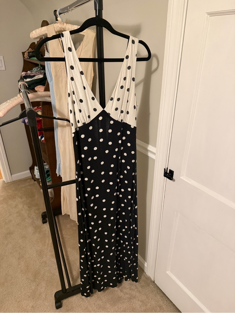 Polka Dot V-Neck Maxi Dress - Black & White